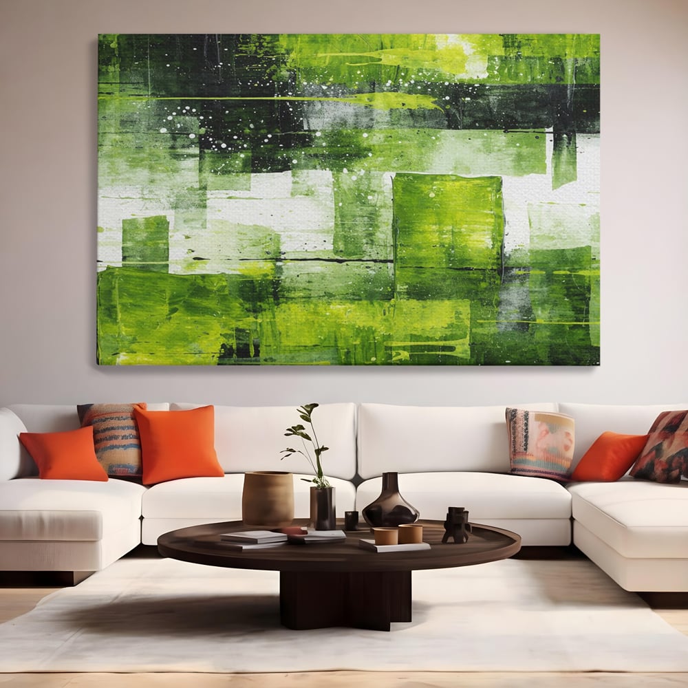 Tablou Canvas Premium, LuxCanva® C1273, Puls vegetal, Geometrie, Verde, Organic, Armonie, Peisaj, Straturi, Prospetime, Abstract, Textura, Minimalism, Liniste, Spa, Birou, Living, Dormitor