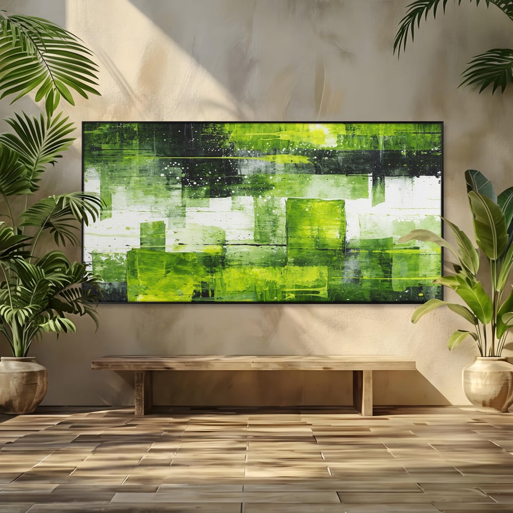 Tablou Canvas Premium, LuxCanva® C1273, Puls vegetal, Geometrie, Verde, Organic, Armonie, Peisaj, Straturi, Prospetime, Abstract, Textura, Minimalism, Liniste, Spa, Birou, Living, Dormitor