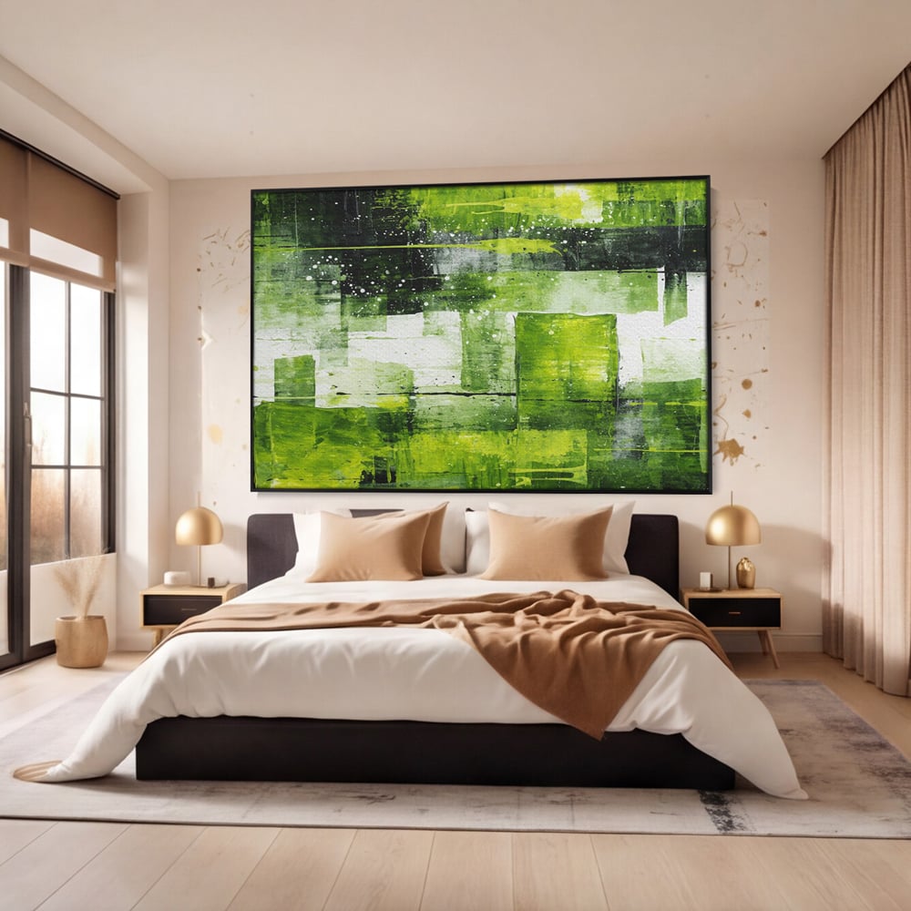 Tablou Canvas Premium, LuxCanva® C1273, Puls vegetal, Geometrie, Verde, Organic, Armonie, Peisaj, Straturi, Prospetime, Abstract, Textura, Minimalism, Liniste, Spa, Birou, Living, Dormitor