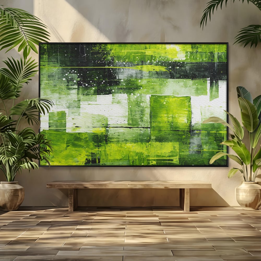 Tablou Canvas Premium, LuxCanva® C1273, Puls vegetal, Geometrie, Verde, Organic, Armonie, Peisaj, Straturi, Prospetime, Abstract, Textura, Minimalism, Liniste, Spa, Birou, Living, Dormitor