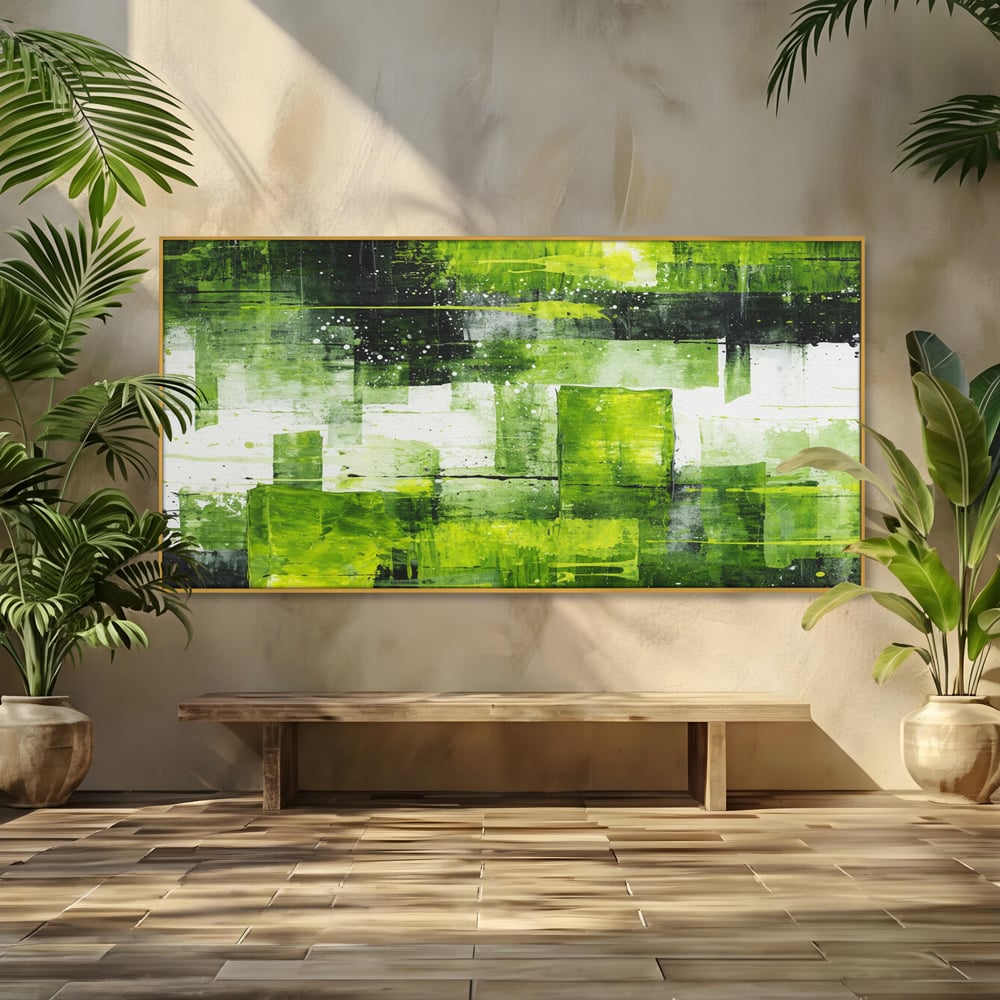 Tablou Canvas Premium, LuxCanva® C1273, Puls vegetal, Geometrie, Verde, Organic, Armonie, Peisaj, Straturi, Prospetime, Abstract, Textura, Minimalism, Liniste, Spa, Birou, Living, Dormitor
