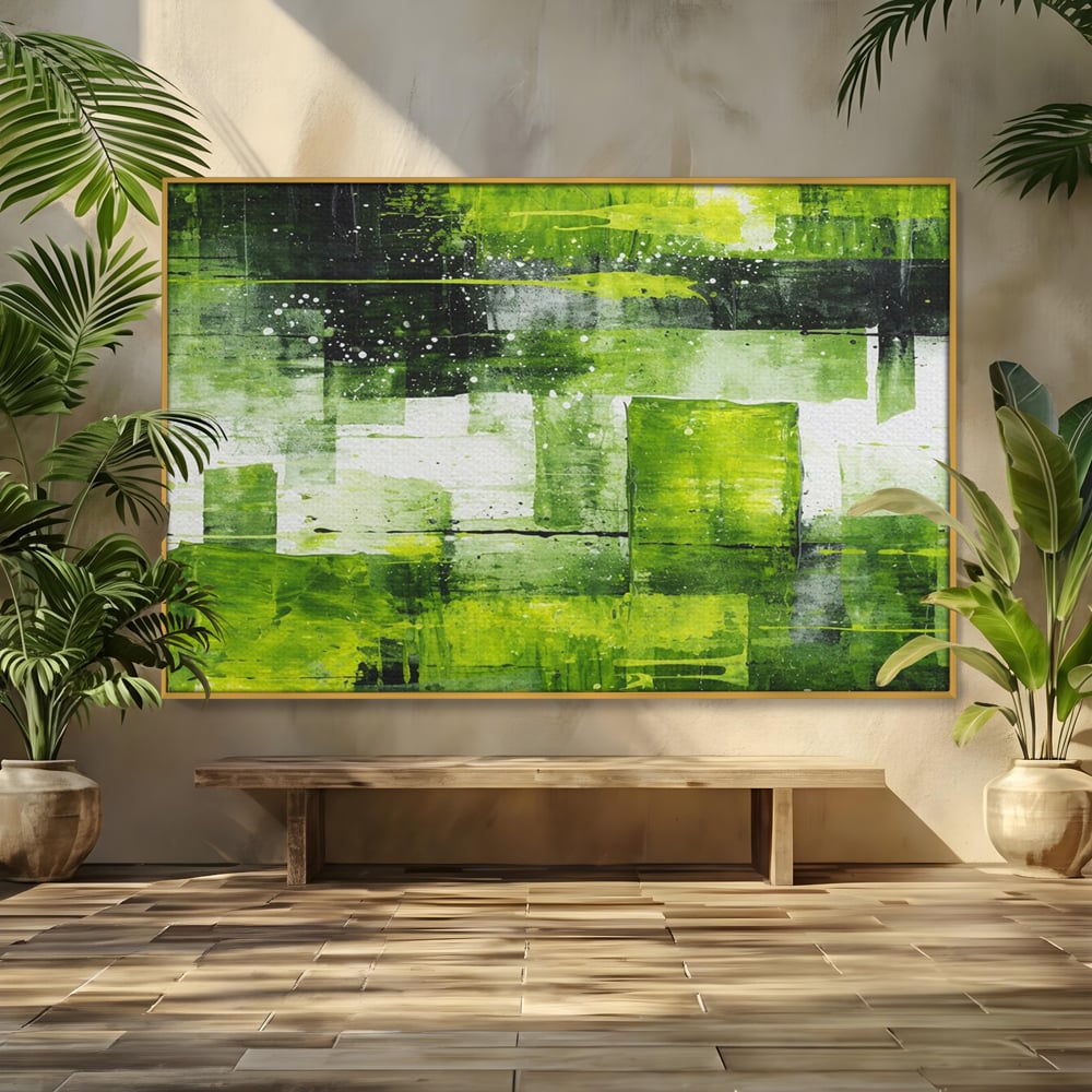 Tablou Canvas Premium, LuxCanva® C1273, Puls vegetal, Geometrie, Verde, Organic, Armonie, Peisaj, Straturi, Prospetime, Abstract, Textura, Minimalism, Liniste, Spa, Birou, Living, Dormitor