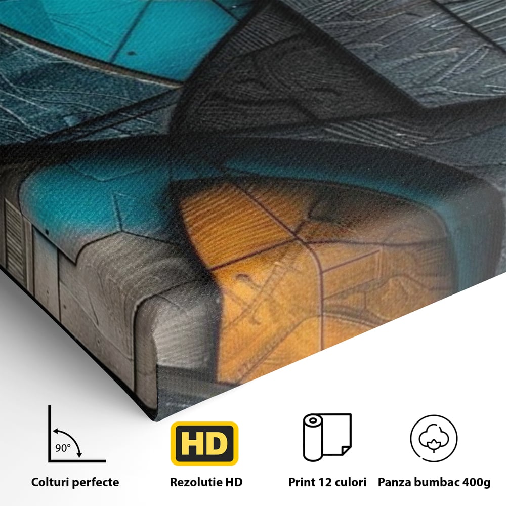 Tablou Canvas Premium, LuxCanva® C1274, Spatiul dintre ganduri, Geometrie, Albastru, Turcoaz, Abstract, Profunzime, Curbe, Industrial, Arhitectural, Umbre, Materie, Birou, Living, Dormitor