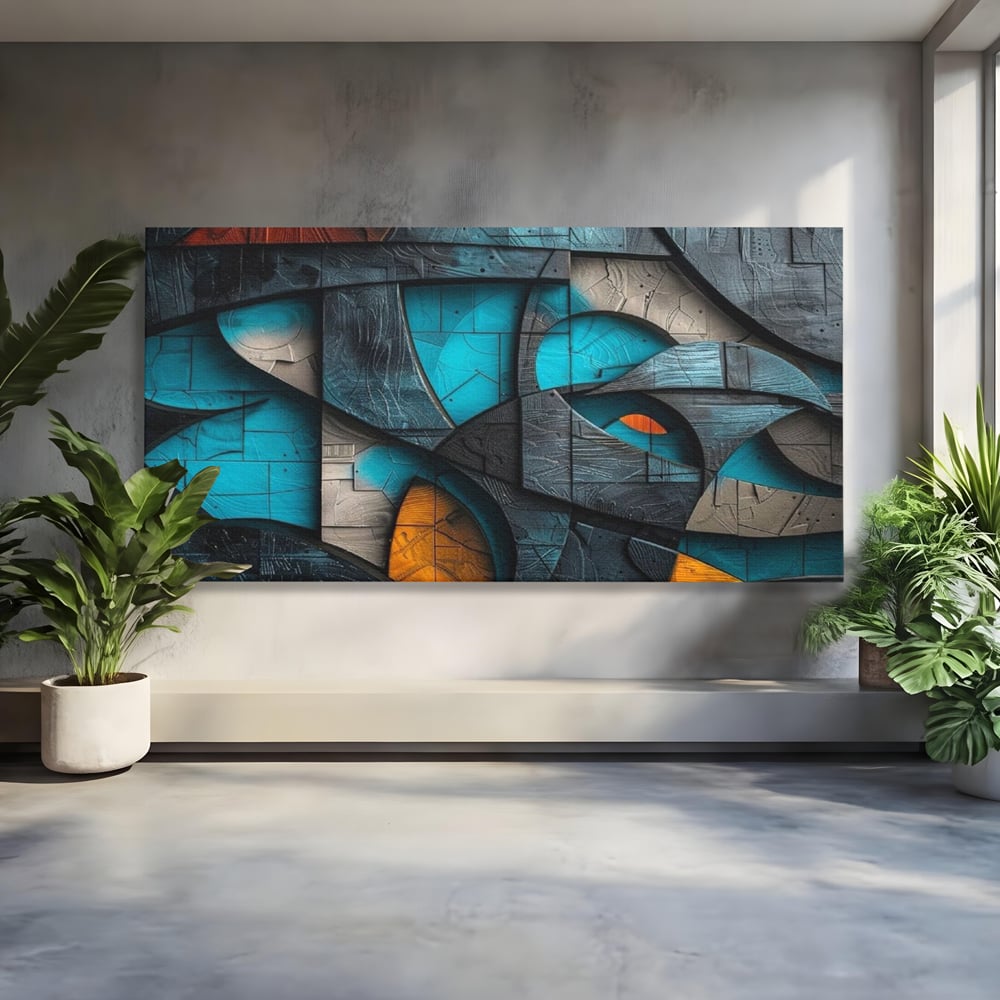 Tablou Canvas Premium, LuxCanva® C1274, Spatiul dintre ganduri, Geometrie, Albastru, Turcoaz, Abstract, Profunzime, Curbe, Industrial, Arhitectural, Umbre, Materie, Birou, Living, Dormitor