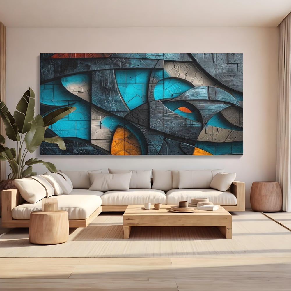 Tablou Canvas Premium, LuxCanva® C1274, Spatiul dintre ganduri, Geometrie, Albastru, Turcoaz, Abstract, Profunzime, Curbe, Industrial, Arhitectural, Umbre, Materie, Birou, Living, Dormitor