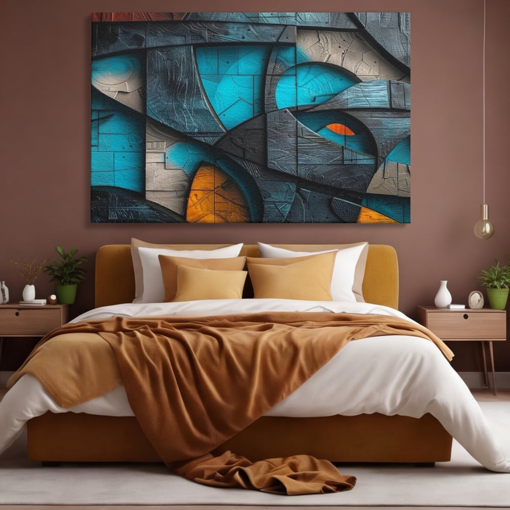 Tablou Canvas Premium, LuxCanva® C1274, Spatiul dintre ganduri, Geometrie, Albastru, Turcoaz, Abstract, Profunzime, Curbe, Industrial, Arhitectural, Umbre, Materie, Birou, Living, Dormitor