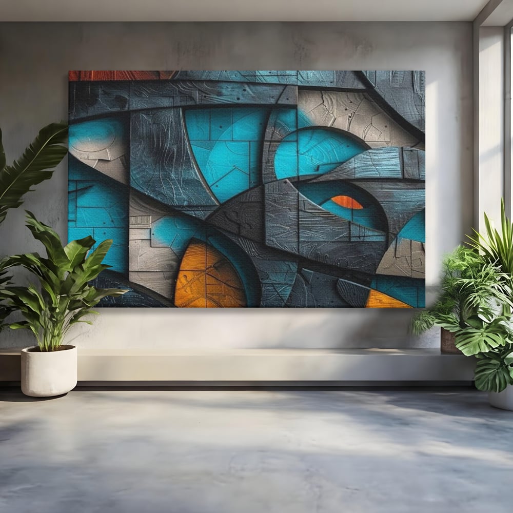 Tablou Canvas Premium, LuxCanva® C1274, Spatiul dintre ganduri, Geometrie, Albastru, Turcoaz, Abstract, Profunzime, Curbe, Industrial, Arhitectural, Umbre, Materie, Birou, Living, Dormitor