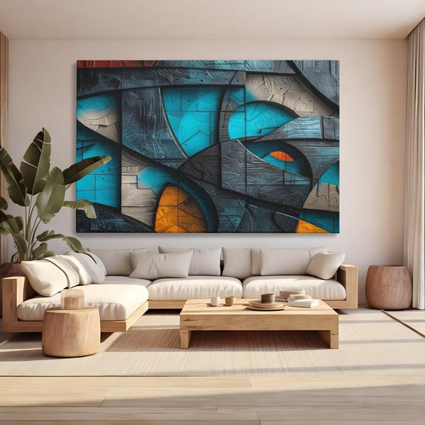 Tablou Canvas Premium, LuxCanva® C1274, Spatiul dintre ganduri, Geometrie, Albastru, Turcoaz, Abstract, Profunzime, Curbe, Industrial, Arhitectural, Umbre, Materie, Birou, Living, Dormitor