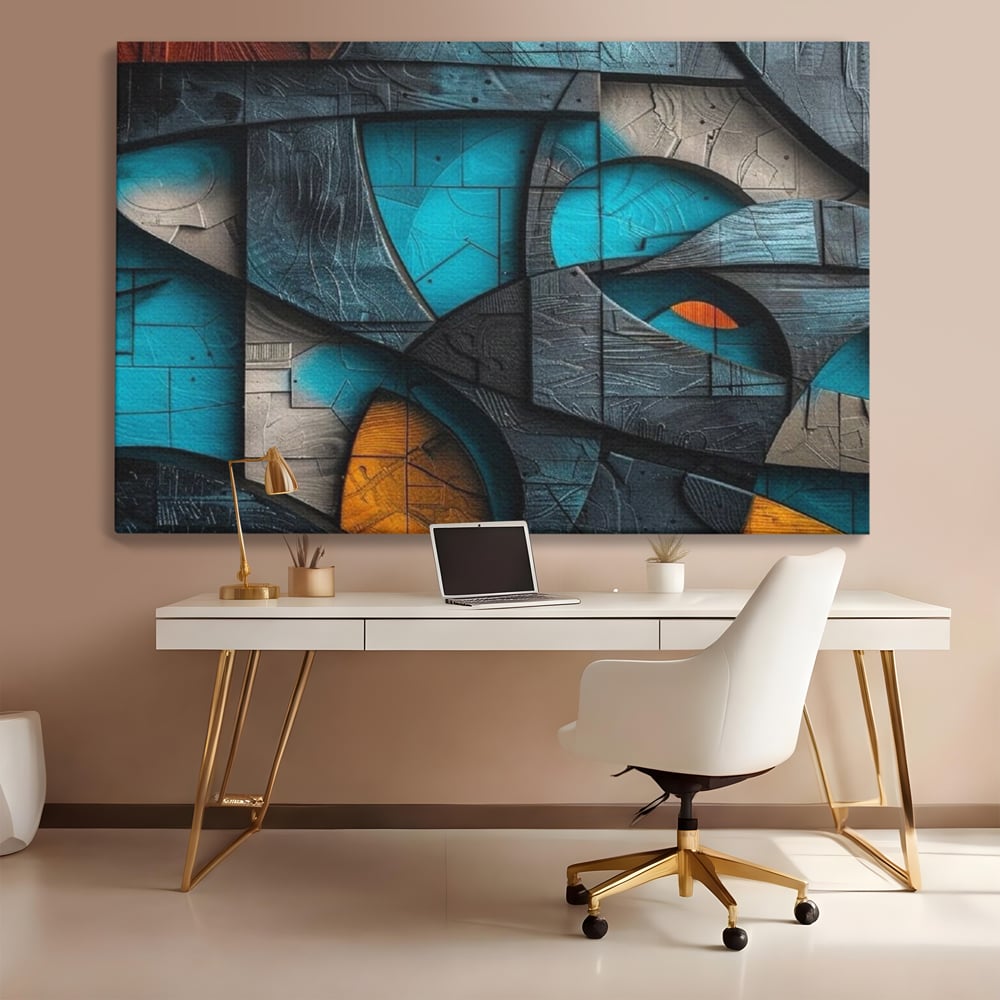 Tablou Canvas Premium, LuxCanva® C1274, Spatiul dintre ganduri, Geometrie, Albastru, Turcoaz, Abstract, Profunzime, Curbe, Industrial, Arhitectural, Umbre, Materie, Birou, Living, Dormitor