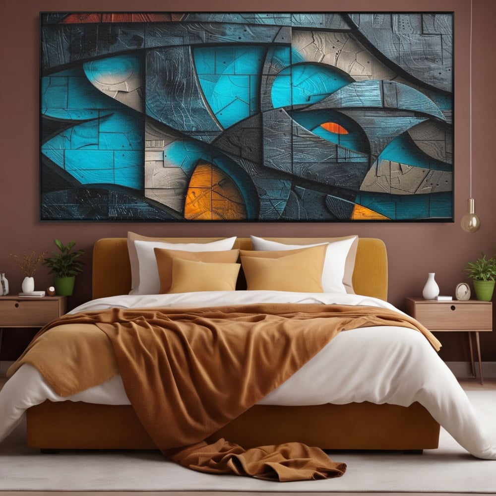 Tablou Canvas Premium, LuxCanva® C1274, Spatiul dintre ganduri, Geometrie, Albastru, Turcoaz, Abstract, Profunzime, Curbe, Industrial, Arhitectural, Umbre, Materie, Birou, Living, Dormitor