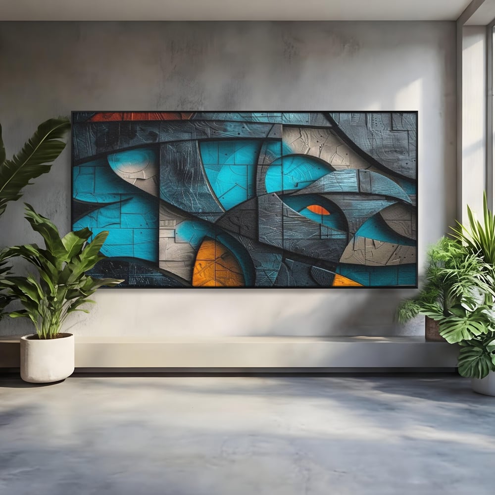 Tablou Canvas Premium, LuxCanva® C1274, Spatiul dintre ganduri, Geometrie, Albastru, Turcoaz, Abstract, Profunzime, Curbe, Industrial, Arhitectural, Umbre, Materie, Birou, Living, Dormitor