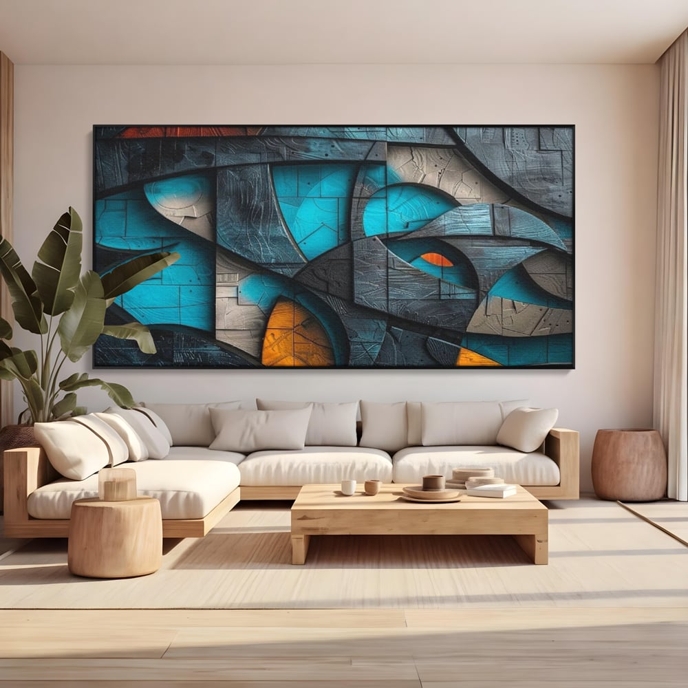 Tablou Canvas Premium, LuxCanva® C1274, Spatiul dintre ganduri, Geometrie, Albastru, Turcoaz, Abstract, Profunzime, Curbe, Industrial, Arhitectural, Umbre, Materie, Birou, Living, Dormitor