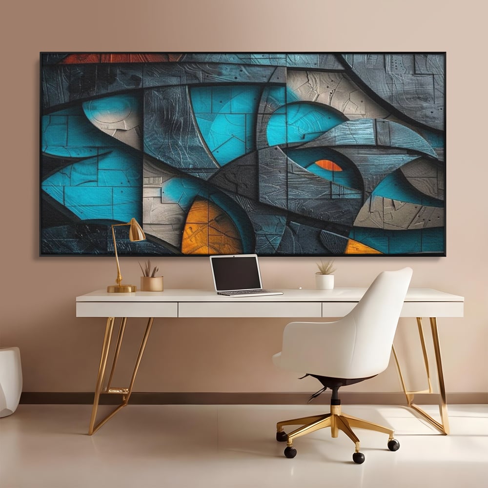 Tablou Canvas Premium, LuxCanva® C1274, Spatiul dintre ganduri, Geometrie, Albastru, Turcoaz, Abstract, Profunzime, Curbe, Industrial, Arhitectural, Umbre, Materie, Birou, Living, Dormitor