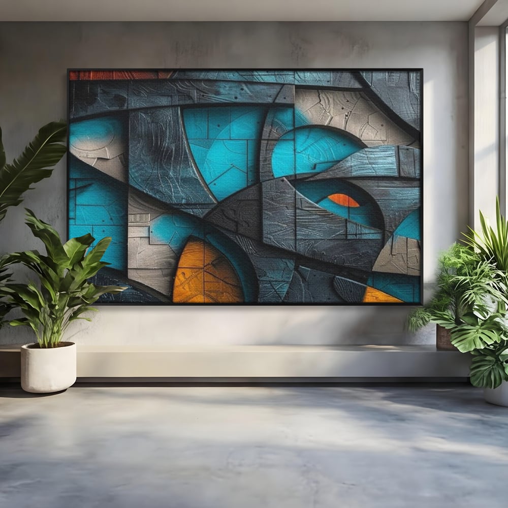 Tablou Canvas Premium, LuxCanva® C1274, Spatiul dintre ganduri, Geometrie, Albastru, Turcoaz, Abstract, Profunzime, Curbe, Industrial, Arhitectural, Umbre, Materie, Birou, Living, Dormitor