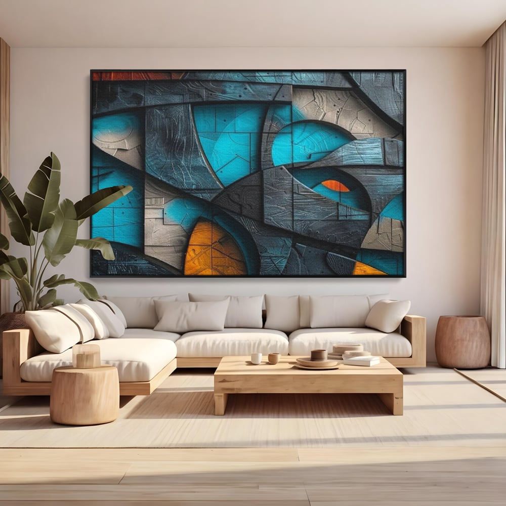 Tablou Canvas Premium, LuxCanva® C1274, Spatiul dintre ganduri, Geometrie, Albastru, Turcoaz, Abstract, Profunzime, Curbe, Industrial, Arhitectural, Umbre, Materie, Birou, Living, Dormitor