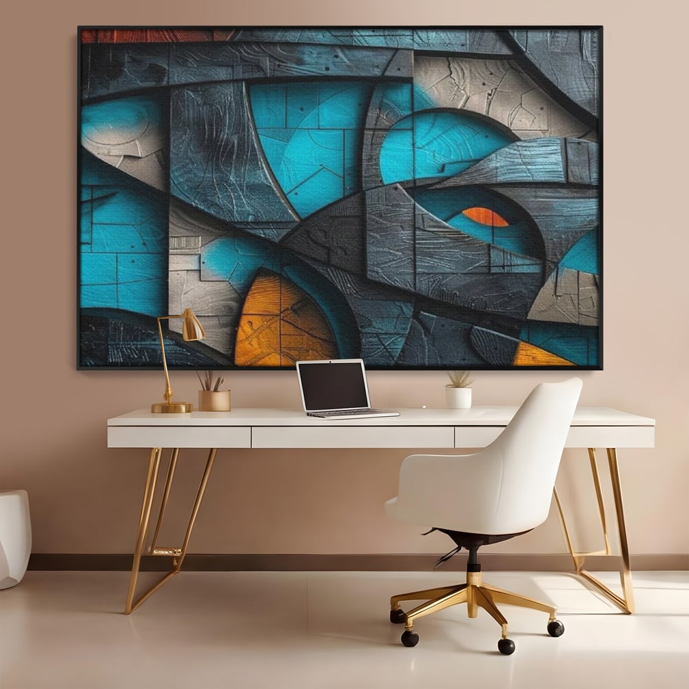 Tablou Canvas Premium, LuxCanva® C1274, Spatiul dintre ganduri, Geometrie, Albastru, Turcoaz, Abstract, Profunzime, Curbe, Industrial, Arhitectural, Umbre, Materie, Birou, Living, Dormitor