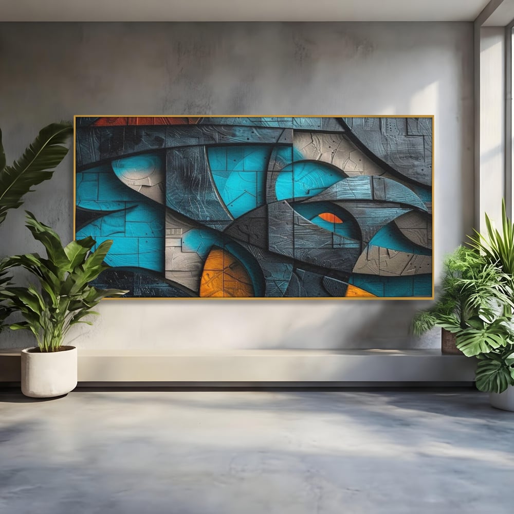 Tablou Canvas Premium, LuxCanva® C1274, Spatiul dintre ganduri, Geometrie, Albastru, Turcoaz, Abstract, Profunzime, Curbe, Industrial, Arhitectural, Umbre, Materie, Birou, Living, Dormitor