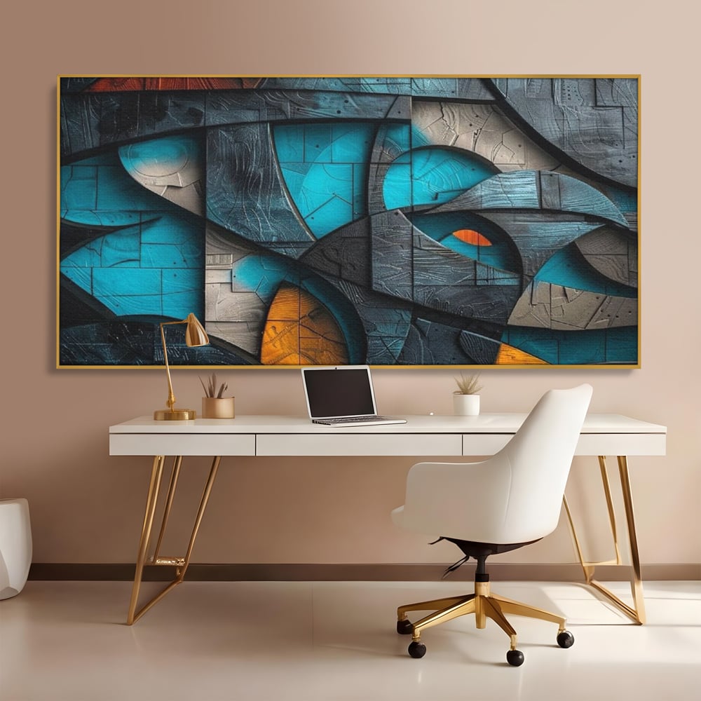 Tablou Canvas Premium, LuxCanva® C1274, Spatiul dintre ganduri, Geometrie, Albastru, Turcoaz, Abstract, Profunzime, Curbe, Industrial, Arhitectural, Umbre, Materie, Birou, Living, Dormitor