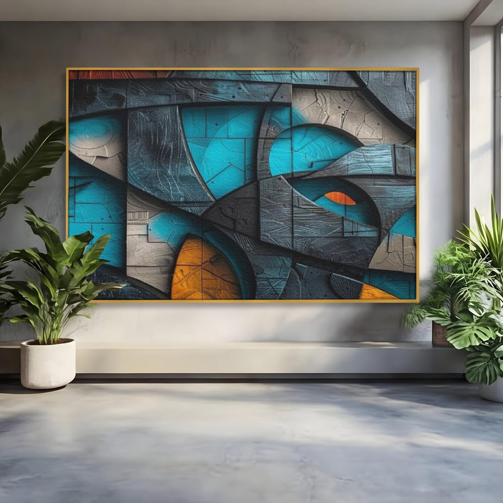 Tablou Canvas Premium, LuxCanva® C1274, Spatiul dintre ganduri, Geometrie, Albastru, Turcoaz, Abstract, Profunzime, Curbe, Industrial, Arhitectural, Umbre, Materie, Birou, Living, Dormitor