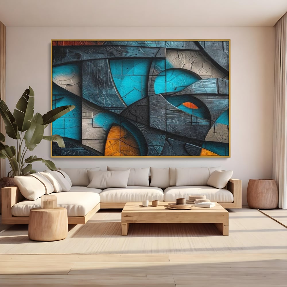 Tablou Canvas Premium, LuxCanva® C1274, Spatiul dintre ganduri, Geometrie, Albastru, Turcoaz, Abstract, Profunzime, Curbe, Industrial, Arhitectural, Umbre, Materie, Birou, Living, Dormitor