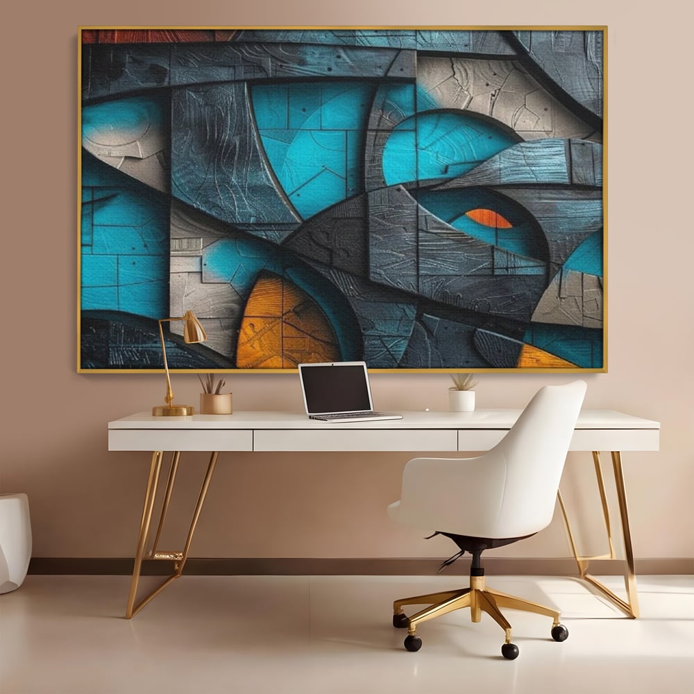 Tablou Canvas Premium, LuxCanva® C1274, Spatiul dintre ganduri, Geometrie, Albastru, Turcoaz, Abstract, Profunzime, Curbe, Industrial, Arhitectural, Umbre, Materie, Birou, Living, Dormitor