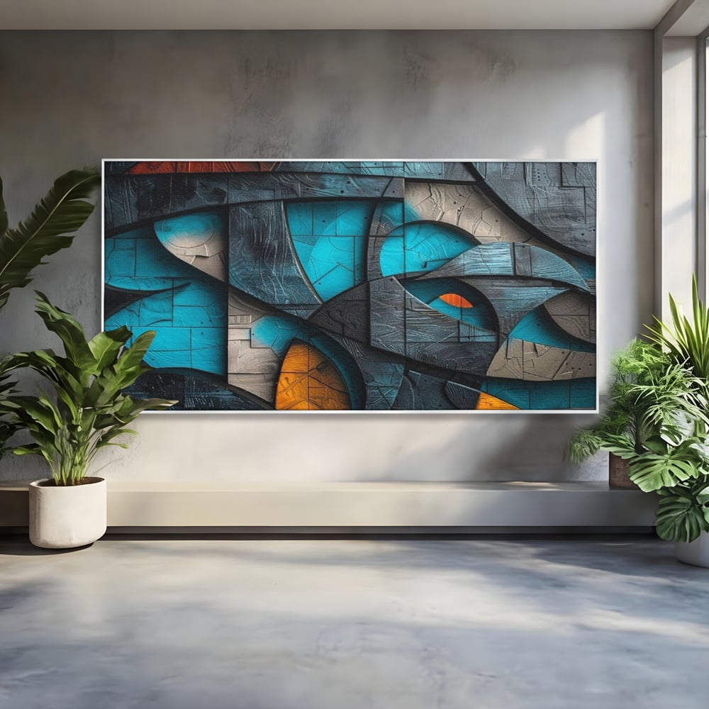 Tablou Canvas Premium, LuxCanva® C1274, Spatiul dintre ganduri, Geometrie, Albastru, Turcoaz, Abstract, Profunzime, Curbe, Industrial, Arhitectural, Umbre, Materie, Birou, Living, Dormitor