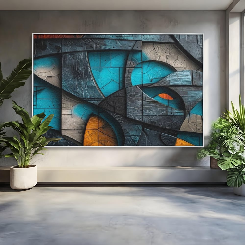Tablou Canvas Premium, LuxCanva® C1274, Spatiul dintre ganduri, Geometrie, Albastru, Turcoaz, Abstract, Profunzime, Curbe, Industrial, Arhitectural, Umbre, Materie, Birou, Living, Dormitor