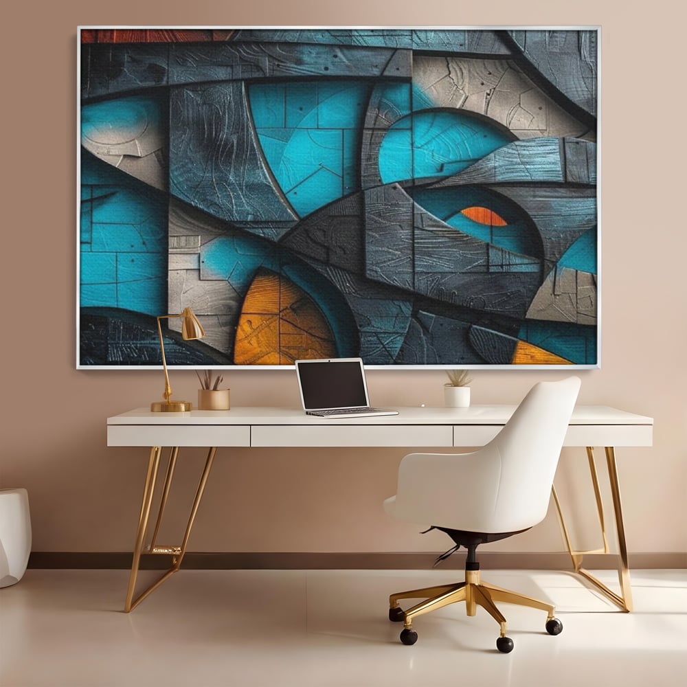 Tablou Canvas Premium, LuxCanva® C1274, Spatiul dintre ganduri, Geometrie, Albastru, Turcoaz, Abstract, Profunzime, Curbe, Industrial, Arhitectural, Umbre, Materie, Birou, Living, Dormitor