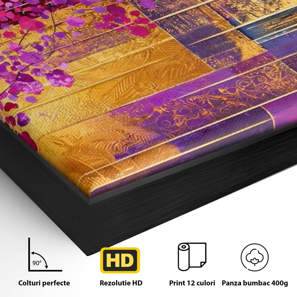 Leinwand Premium Canvas Wall Art, LuxCanva® C1275, Garten zwischen den Linien, Geometrie, Lila, Rosa, Abstrakt, Abstrakt, Magenta, Linien, Textur, Harmonie, Geheimnis, Licht, Eleganz, Lila, Gold, Büro, Wohnzimmer, Schlafzimmer