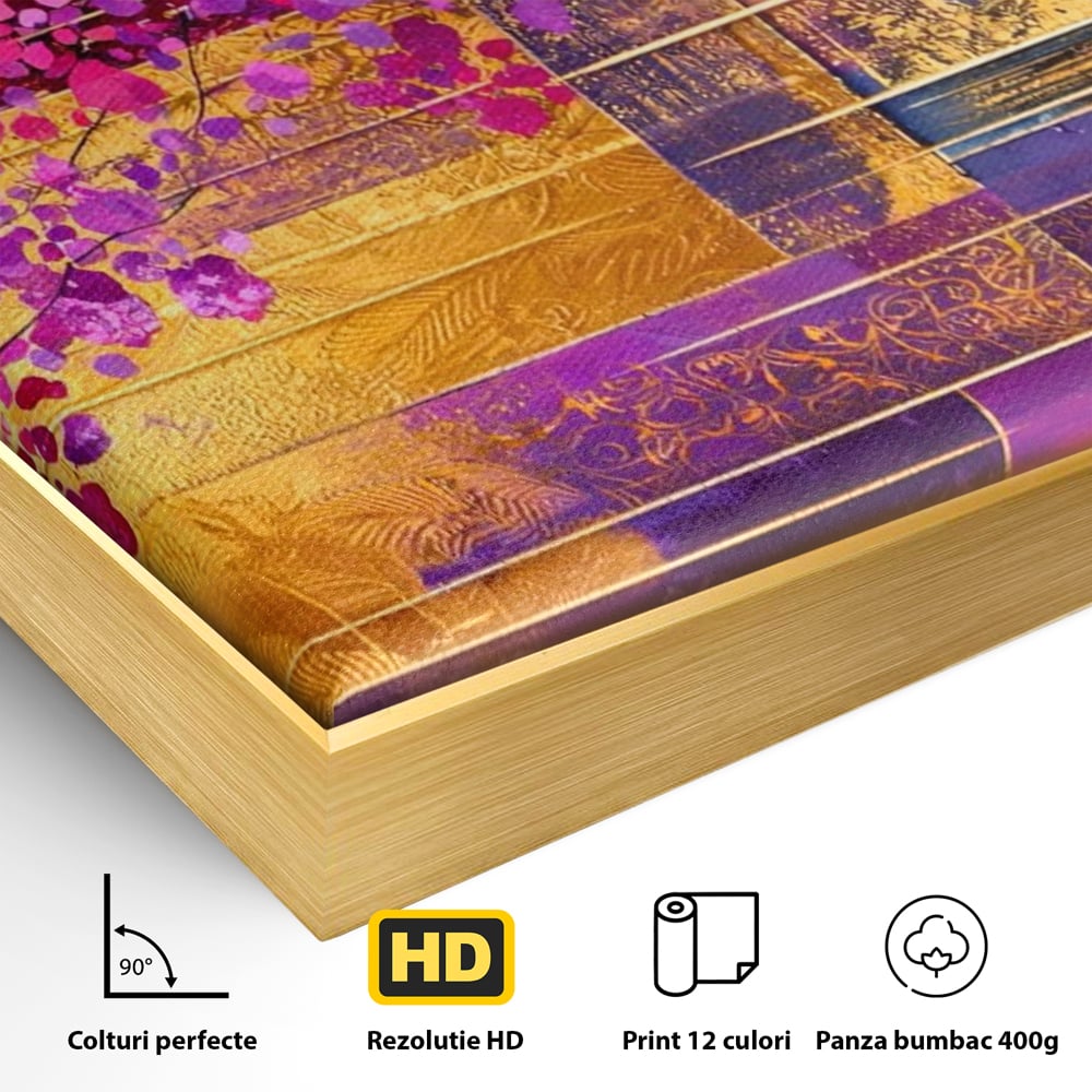 Leinwand Premium Canvas Wall Art, LuxCanva® C1275, Garten zwischen den Linien, Geometrie, Lila, Rosa, Abstrakt, Abstrakt, Magenta, Linien, Textur, Harmonie, Geheimnis, Licht, Eleganz, Lila, Gold, Büro, Wohnzimmer, Schlafzimmer