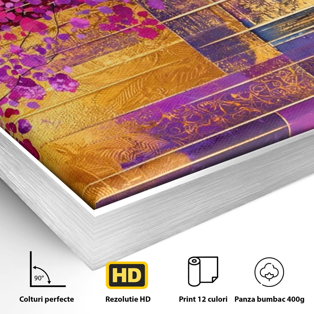 Leinwand Premium Canvas Wall Art, LuxCanva® C1275, Garten zwischen den Linien, Geometrie, Lila, Rosa, Abstrakt, Abstrakt, Magenta, Linien, Textur, Harmonie, Geheimnis, Licht, Eleganz, Lila, Gold, Büro, Wohnzimmer, Schlafzimmer