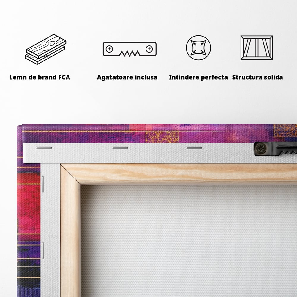 Leinwand Premium Canvas Wall Art, LuxCanva® C1275, Garten zwischen den Linien, Geometrie, Lila, Rosa, Abstrakt, Abstrakt, Magenta, Linien, Textur, Harmonie, Geheimnis, Licht, Eleganz, Lila, Gold, Büro, Wohnzimmer, Schlafzimmer