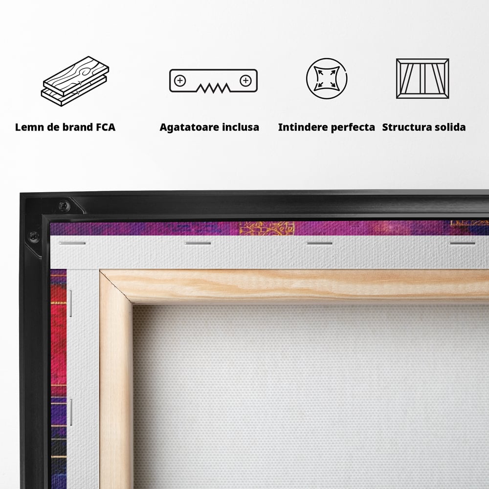 Leinwand Premium Canvas Wall Art, LuxCanva® C1275, Garten zwischen den Linien, Geometrie, Lila, Rosa, Abstrakt, Abstrakt, Magenta, Linien, Textur, Harmonie, Geheimnis, Licht, Eleganz, Lila, Gold, Büro, Wohnzimmer, Schlafzimmer