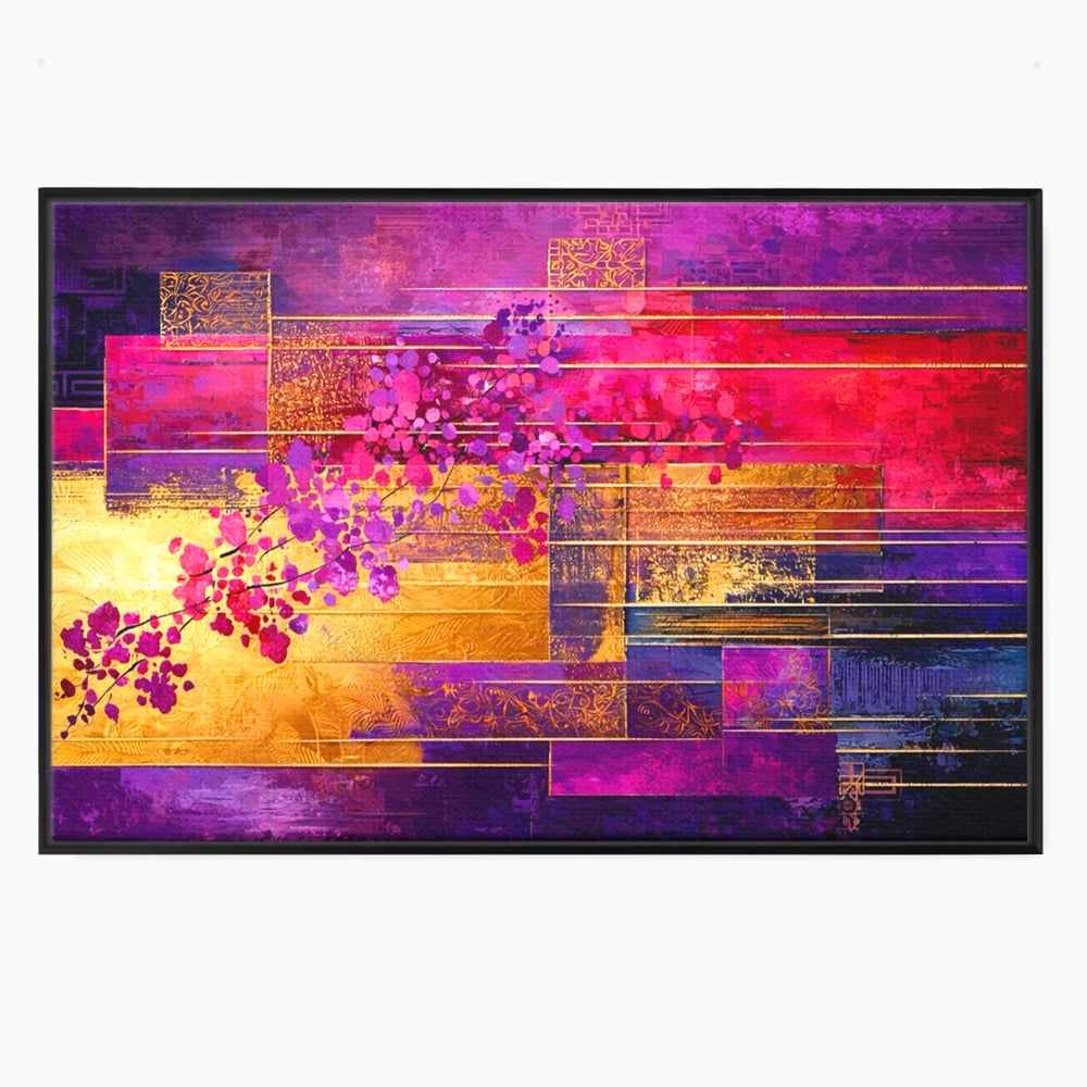 Leinwand Premium Canvas Wall Art, LuxCanva® C1275, Garten zwischen den Linien, Geometrie, Lila, Rosa, Abstrakt, Abstrakt, Magenta, Linien, Textur, Harmonie, Geheimnis, Licht, Eleganz, Lila, Gold, Büro, Wohnzimmer, Schlafzimmer