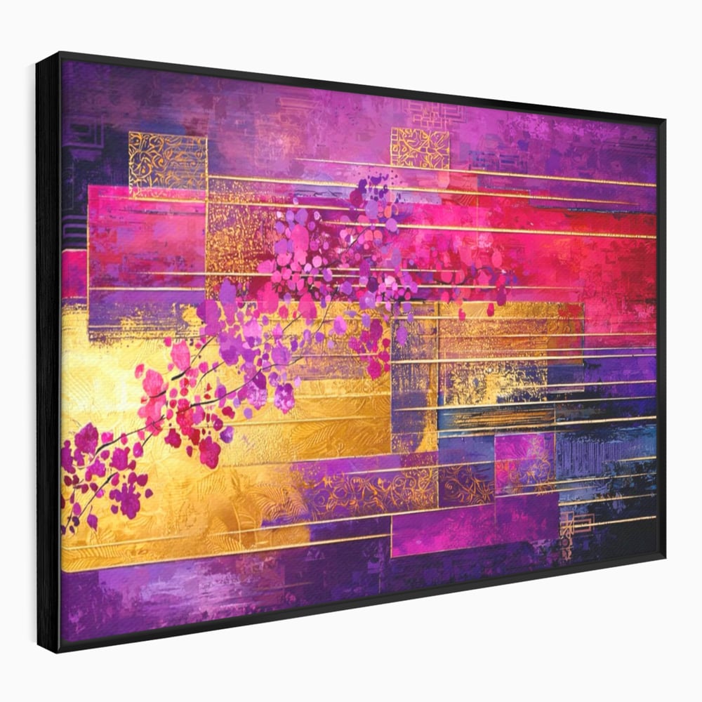 Leinwand Premium Canvas Wall Art, LuxCanva® C1275, Garten zwischen den Linien, Geometrie, Lila, Rosa, Abstrakt, Abstrakt, Magenta, Linien, Textur, Harmonie, Geheimnis, Licht, Eleganz, Lila, Gold, Büro, Wohnzimmer, Schlafzimmer