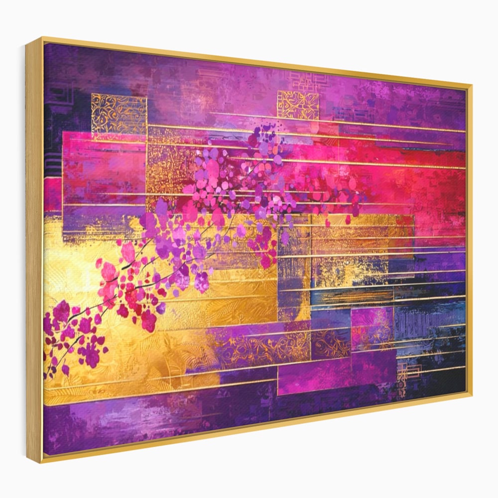 Leinwand Premium Canvas Wall Art, LuxCanva® C1275, Garten zwischen den Linien, Geometrie, Lila, Rosa, Abstrakt, Abstrakt, Magenta, Linien, Textur, Harmonie, Geheimnis, Licht, Eleganz, Lila, Gold, Büro, Wohnzimmer, Schlafzimmer