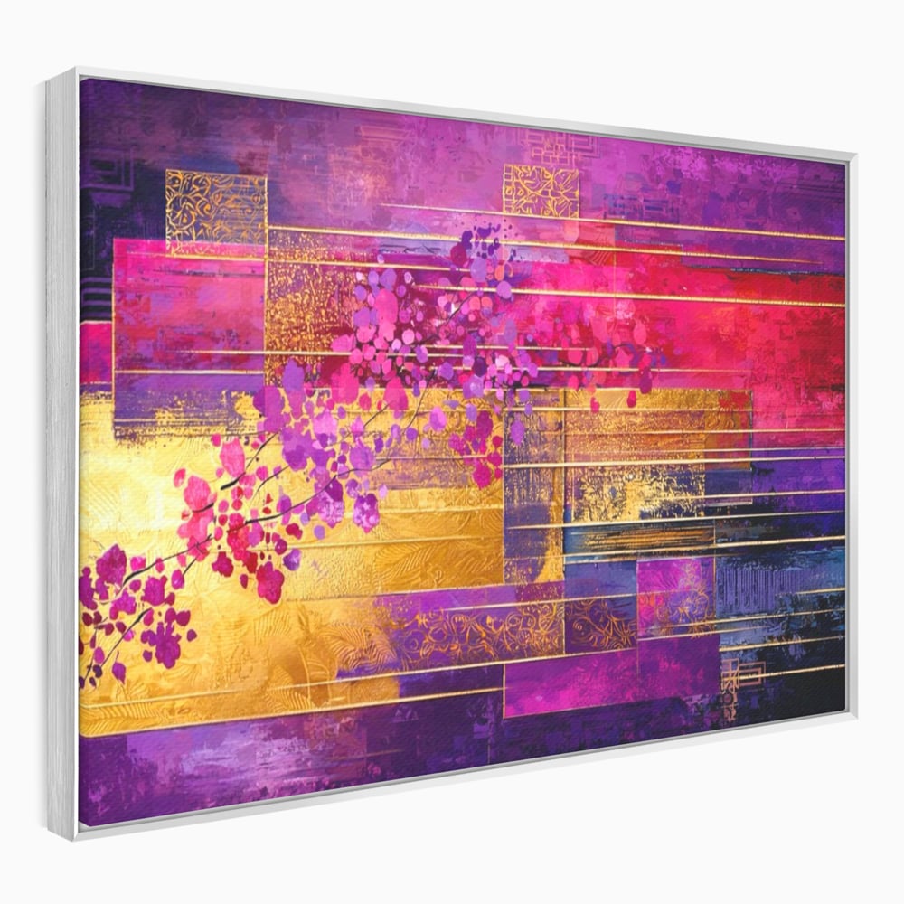Leinwand Premium Canvas Wall Art, LuxCanva® C1275, Garten zwischen den Linien, Geometrie, Lila, Rosa, Abstrakt, Abstrakt, Magenta, Linien, Textur, Harmonie, Geheimnis, Licht, Eleganz, Lila, Gold, Büro, Wohnzimmer, Schlafzimmer
