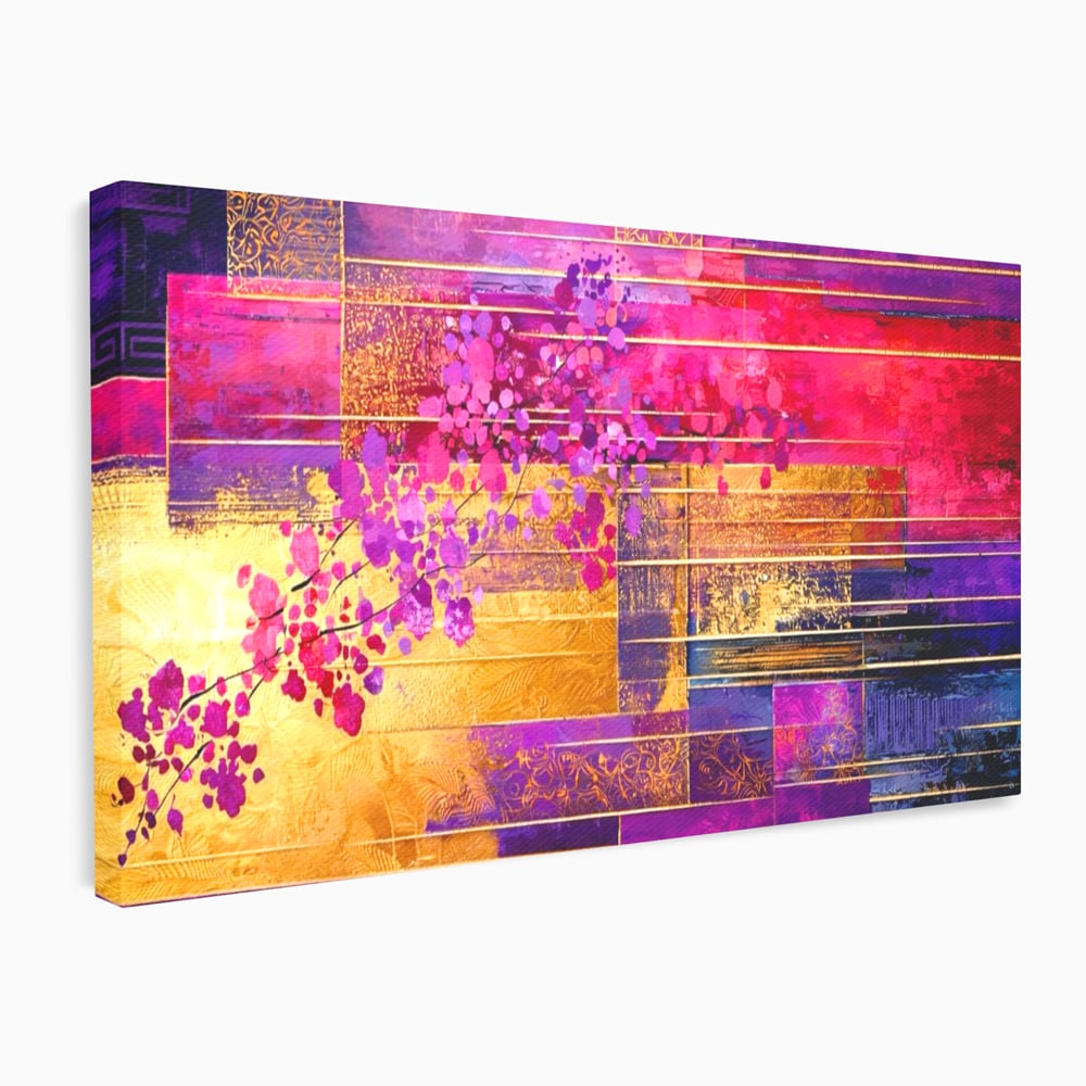 Leinwand Premium Canvas Wall Art, LuxCanva® C1275, Garten zwischen den Linien, Geometrie, Lila, Rosa, Abstrakt, Abstrakt, Magenta, Linien, Textur, Harmonie, Geheimnis, Licht, Eleganz, Lila, Gold, Büro, Wohnzimmer, Schlafzimmer