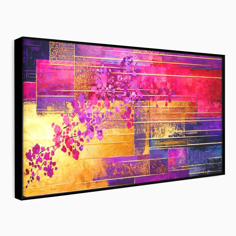Leinwand Premium Canvas Wall Art, LuxCanva® C1275, Garten zwischen den Linien, Geometrie, Lila, Rosa, Abstrakt, Abstrakt, Magenta, Linien, Textur, Harmonie, Geheimnis, Licht, Eleganz, Lila, Gold, Büro, Wohnzimmer, Schlafzimmer