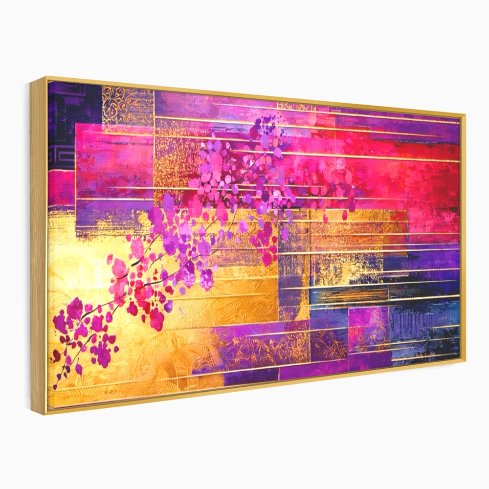 Leinwand Premium Canvas Wall Art, LuxCanva® C1275, Garten zwischen den Linien, Geometrie, Lila, Rosa, Abstrakt, Abstrakt, Magenta, Linien, Textur, Harmonie, Geheimnis, Licht, Eleganz, Lila, Gold, Büro, Wohnzimmer, Schlafzimmer