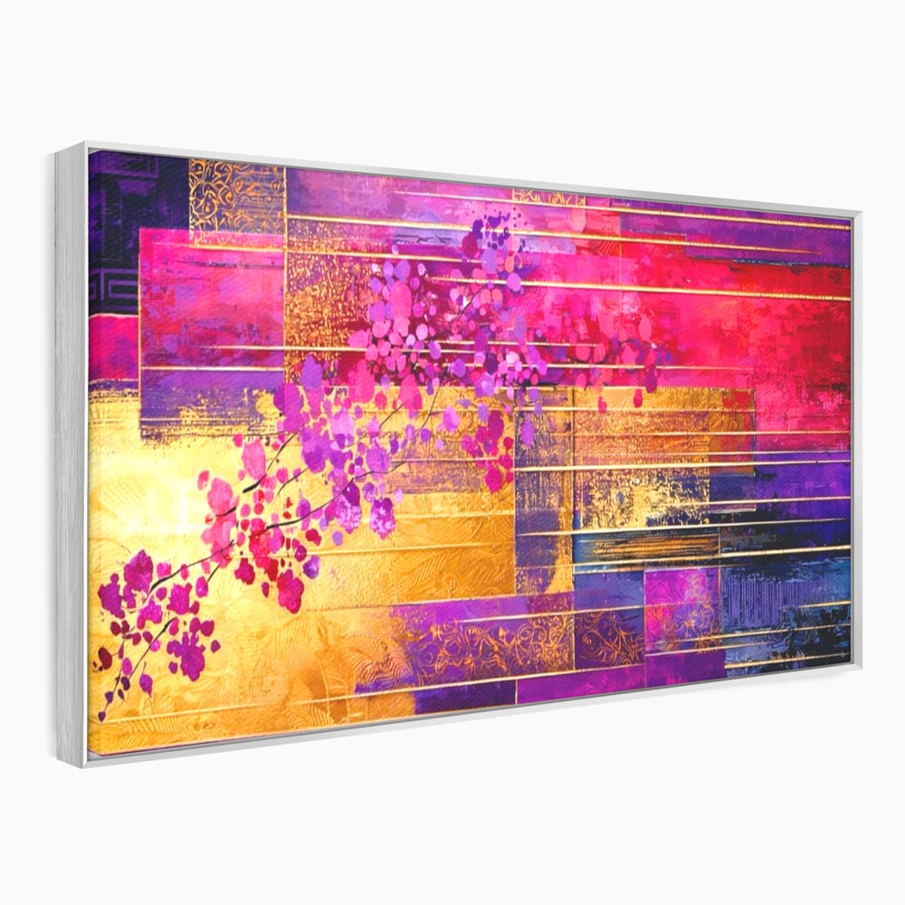 Leinwand Premium Canvas Wall Art, LuxCanva® C1275, Garten zwischen den Linien, Geometrie, Lila, Rosa, Abstrakt, Abstrakt, Magenta, Linien, Textur, Harmonie, Geheimnis, Licht, Eleganz, Lila, Gold, Büro, Wohnzimmer, Schlafzimmer