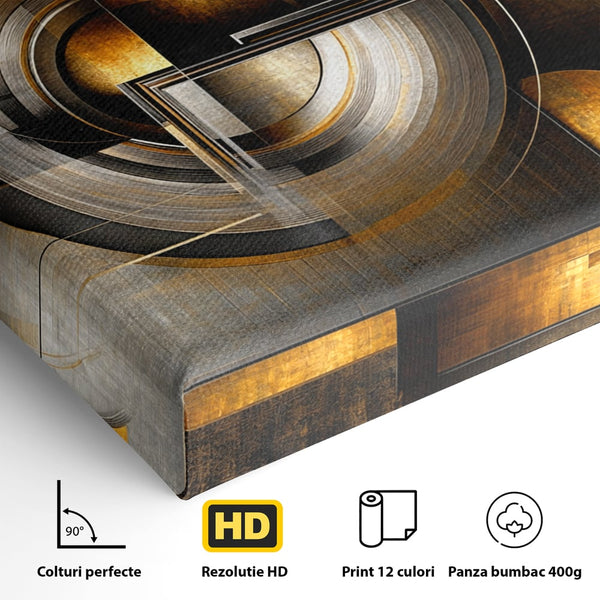 Leinwandbilder Premium, LuxCanva® C1276, Denkende Formen, Geometrie, Gold, Abstrakt, Linien, Textur, Monumental, Schwerkraft, Universum, Sonne, Heilig, Modern, Ausstellung, Büro, Wohnzimmer, Schlafzimmer