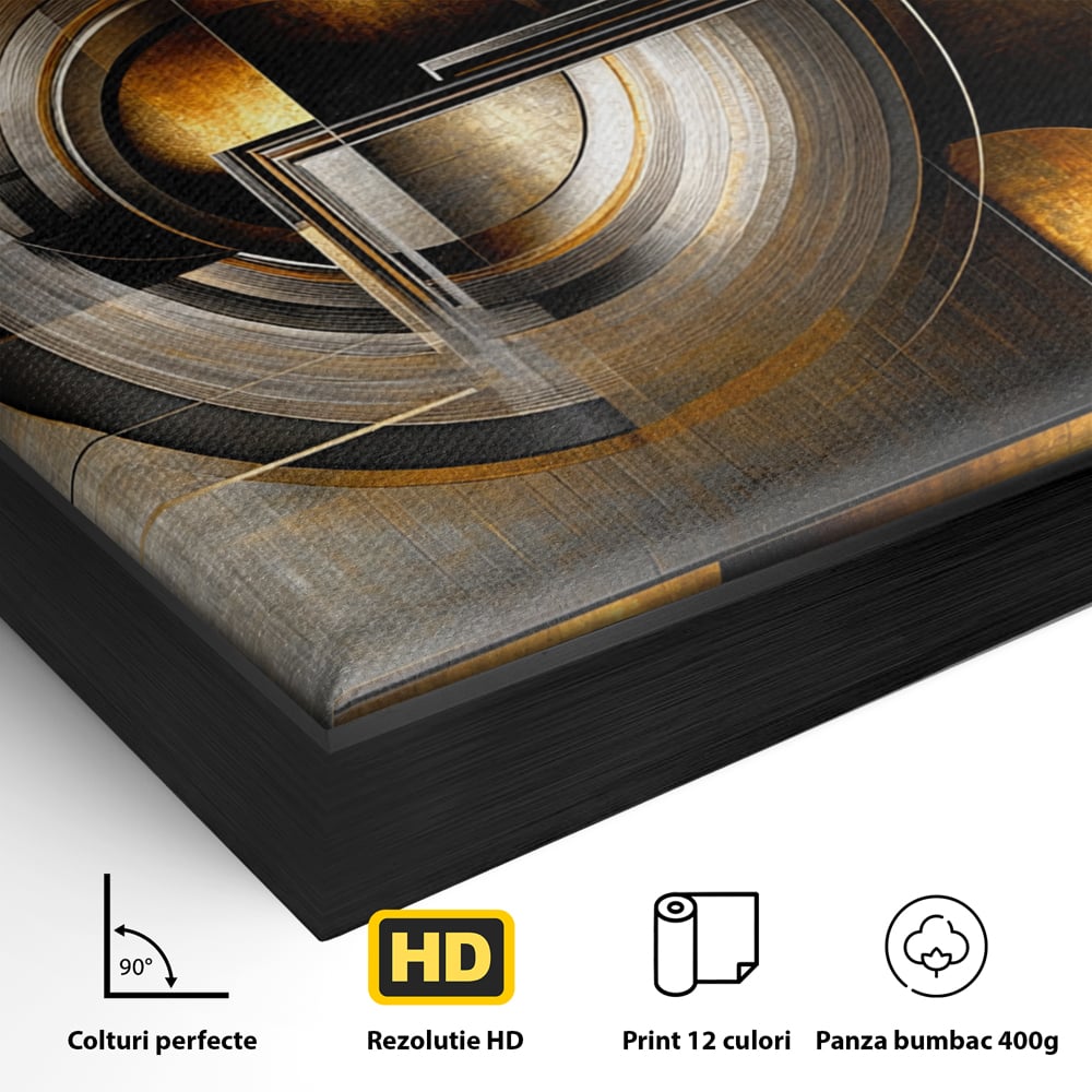Leinwandbilder Premium, LuxCanva® C1276, Denkende Formen, Geometrie, Gold, Abstrakt, Linien, Textur, Monumental, Schwerkraft, Universum, Sonne, Heilig, Modern, Ausstellung, Büro, Wohnzimmer, Schlafzimmer