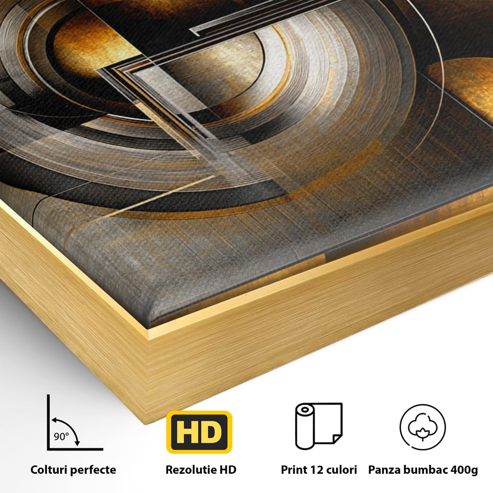Leinwandbilder Premium, LuxCanva® C1276, Denkende Formen, Geometrie, Gold, Abstrakt, Linien, Textur, Monumental, Schwerkraft, Universum, Sonne, Heilig, Modern, Ausstellung, Büro, Wohnzimmer, Schlafzimmer