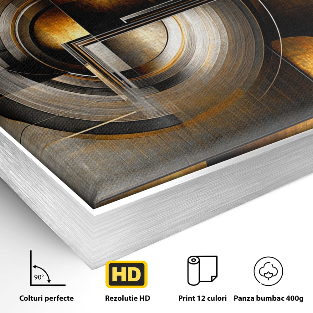 Leinwandbilder Premium, LuxCanva® C1276, Denkende Formen, Geometrie, Gold, Abstrakt, Linien, Textur, Monumental, Schwerkraft, Universum, Sonne, Heilig, Modern, Ausstellung, Büro, Wohnzimmer, Schlafzimmer