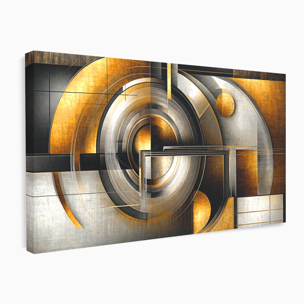 Leinwandbilder Premium, LuxCanva® C1276, Denkende Formen, Geometrie, Gold, Abstrakt, Linien, Textur, Monumental, Schwerkraft, Universum, Sonne, Heilig, Modern, Ausstellung, Büro, Wohnzimmer, Schlafzimmer