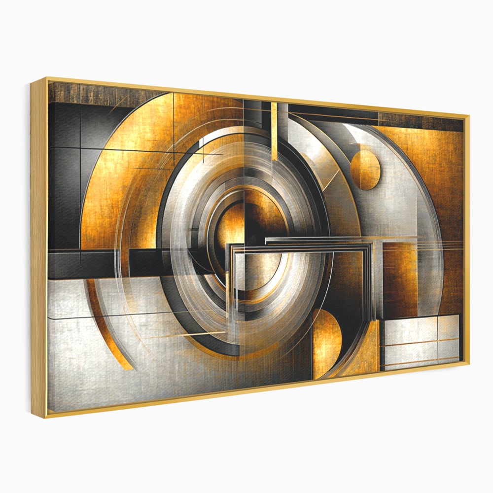 Leinwandbilder Premium, LuxCanva® C1276, Denkende Formen, Geometrie, Gold, Abstrakt, Linien, Textur, Monumental, Schwerkraft, Universum, Sonne, Heilig, Modern, Ausstellung, Büro, Wohnzimmer, Schlafzimmer