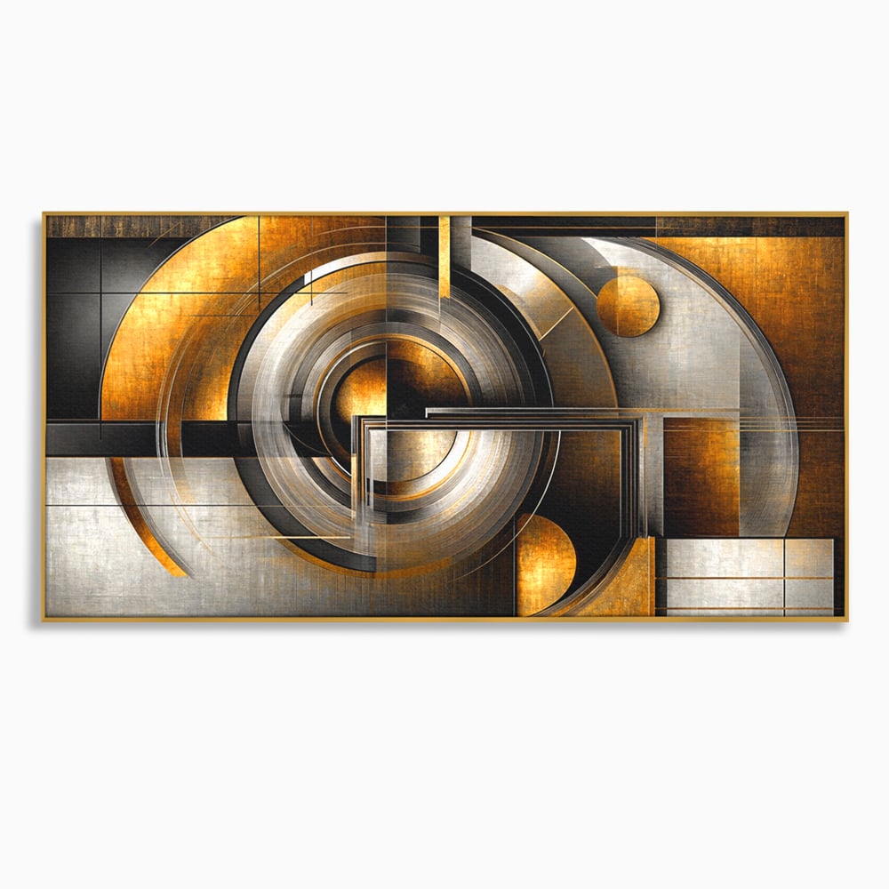 Leinwandbilder Premium, LuxCanva® C1276, Denkende Formen, Geometrie, Gold, Abstrakt, Linien, Textur, Monumental, Schwerkraft, Universum, Sonne, Heilig, Modern, Ausstellung, Büro, Wohnzimmer, Schlafzimmer