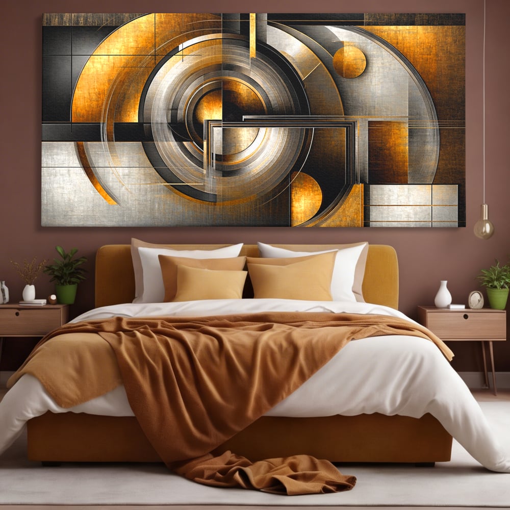 Leinwandbilder Premium, LuxCanva® C1276, Denkende Formen, Geometrie, Gold, Abstrakt, Linien, Textur, Monumental, Schwerkraft, Universum, Sonne, Heilig, Modern, Ausstellung, Büro, Wohnzimmer, Schlafzimmer