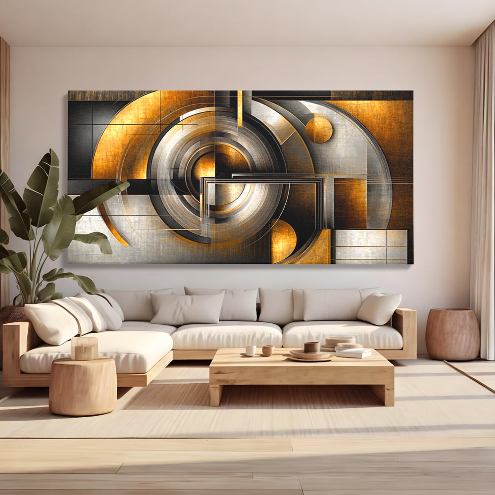 Leinwandbilder Premium, LuxCanva® C1276, Denkende Formen, Geometrie, Gold, Abstrakt, Linien, Textur, Monumental, Schwerkraft, Universum, Sonne, Heilig, Modern, Ausstellung, Büro, Wohnzimmer, Schlafzimmer